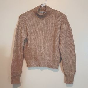 Shein Women's Cropped Sweater Mock Turtleneck Tan Small